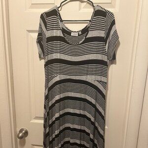 Avenue Stretchy Gray Short Sleeve Mini Dress with Black Stripes plus size 14/16